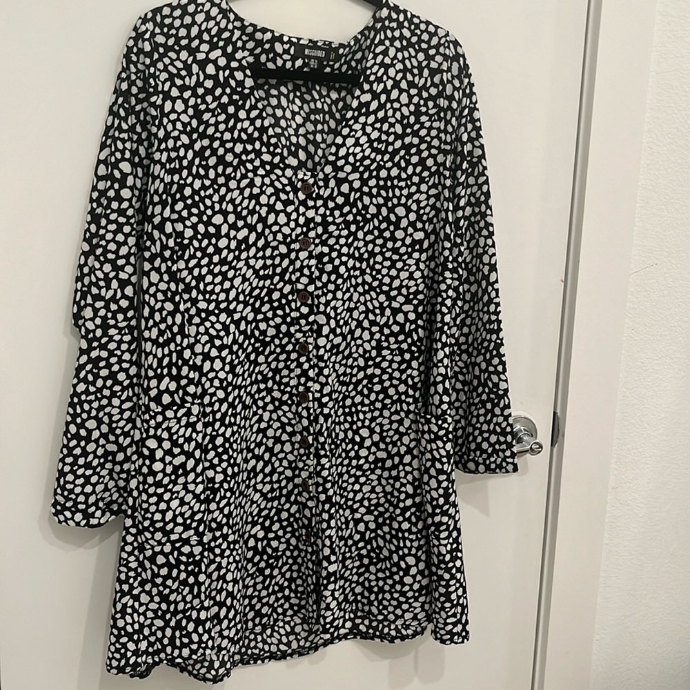 Missguided Button Down Long Sleeve Smock Dress